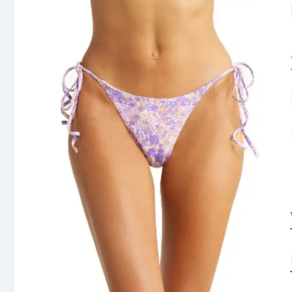 House of CB Santorini Violet Floral Tie Side Bikini Bottom - Picture 3 of 5
